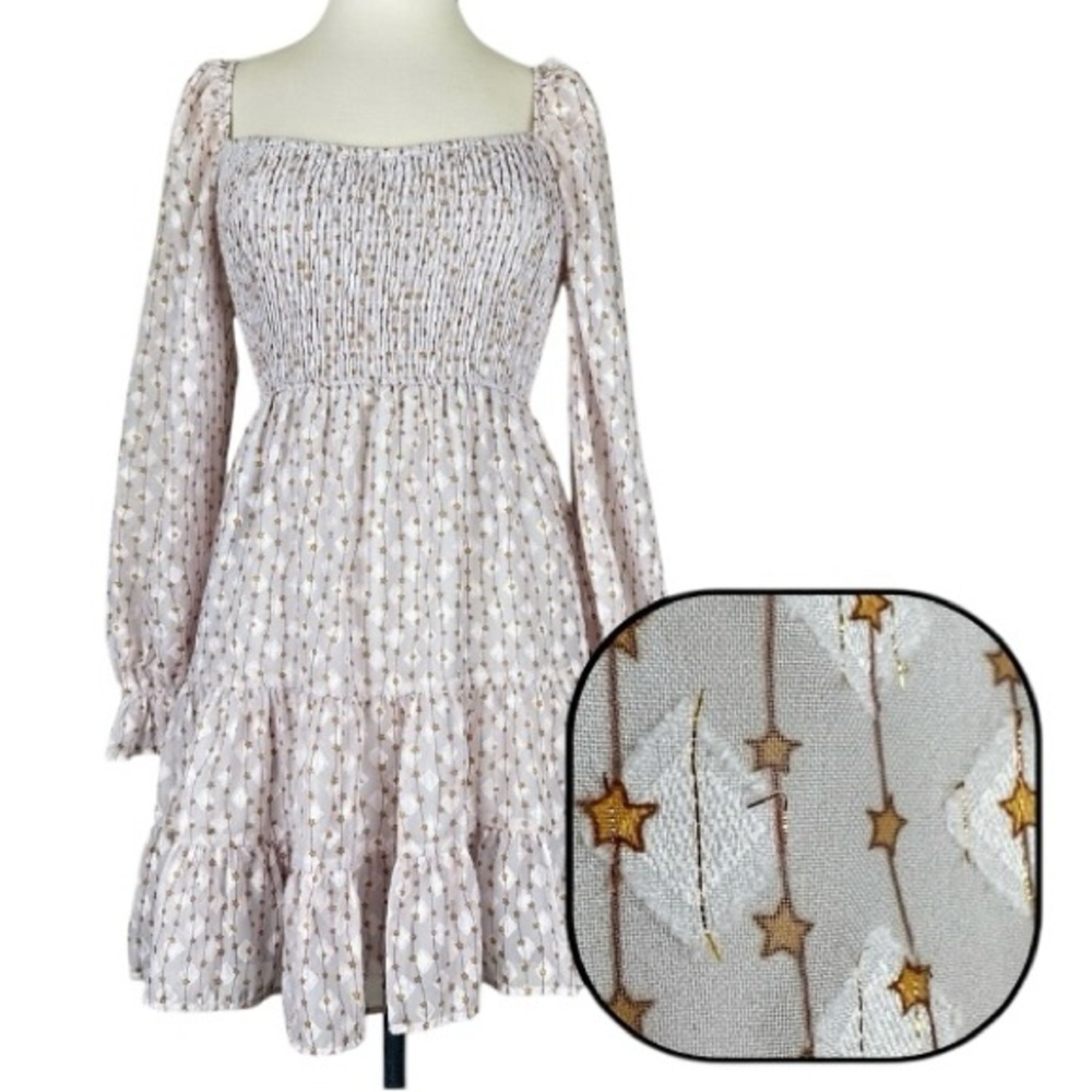Storia White Mini Dress with Gold Star Print